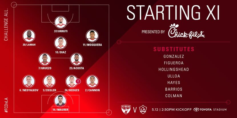 FC Dallas starting XI vs LA Galaxy. (5-12-18)