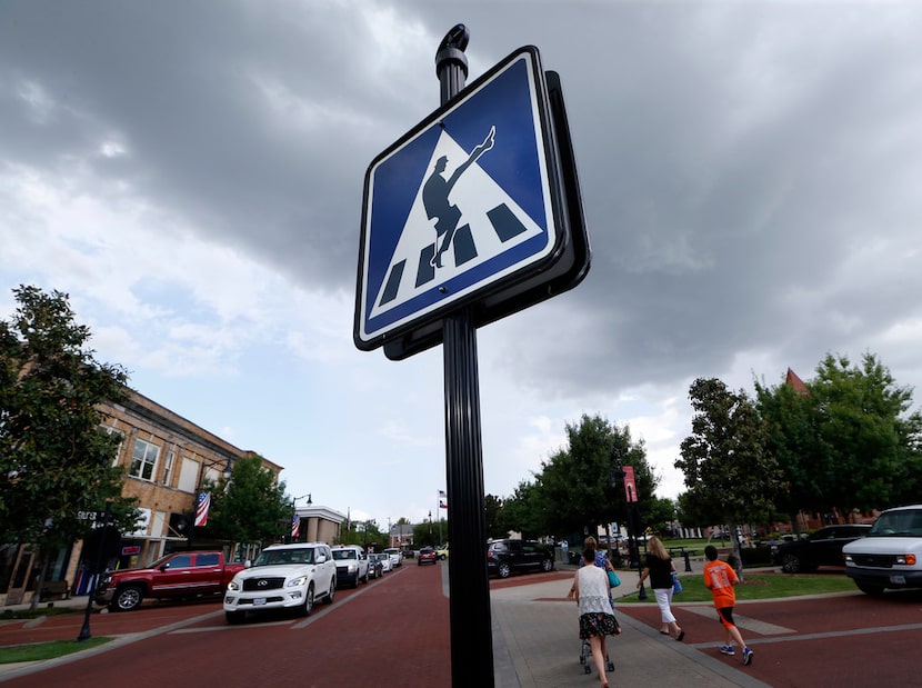 The Monty Python-inspired sign marking the crosswalk in Sulphur Springs, Texas.  