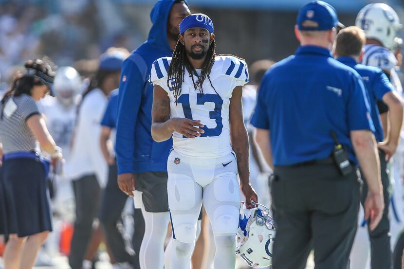 Indianapolis Colts wide receiver T.Y. Hilton (13) on the sidelines during the first half of...