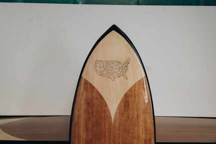 The rivers that make up America's landscape are represented on the wakesurf board made in...