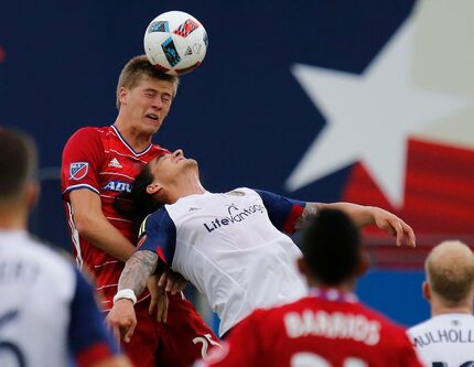 FC Dallas defender Walker Zimmerman (25) gets a header over Real Salt Lake forward Devon...