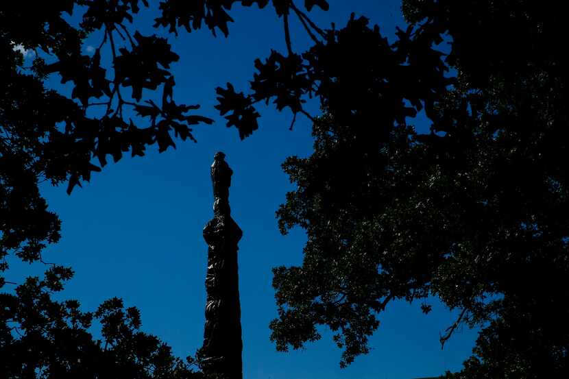 The Confederate War Memorial is seen at Pioneer Park on Saturday, June 13, 2020 in Dallas. A...