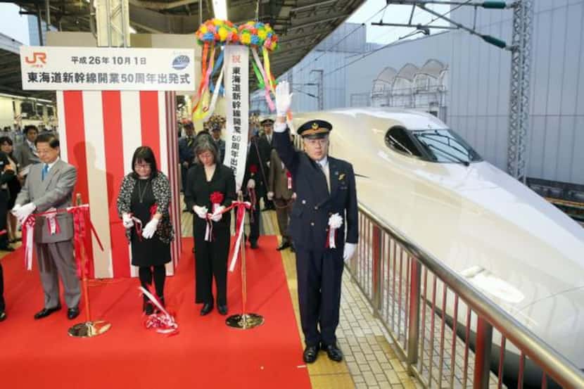 A ceremony Oct. 1, 2023, marked the 50th anniversary of Japan’s bullet train between Tokyo...