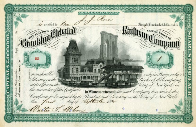 Certificates like ones from the Brooklyn Elevated Railway Co. are treasured for their...