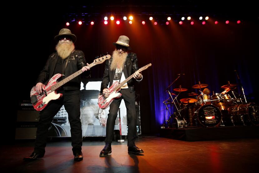 Dusty Hill, left, and Billy Gibbons at the front, with, as always, Frank Beard behind the...