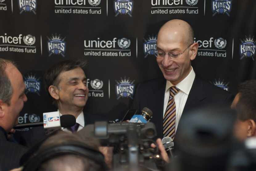 NBA commissioner Adam Silver and Sacramento Kings owner Vivek Ranadive answer questions from...