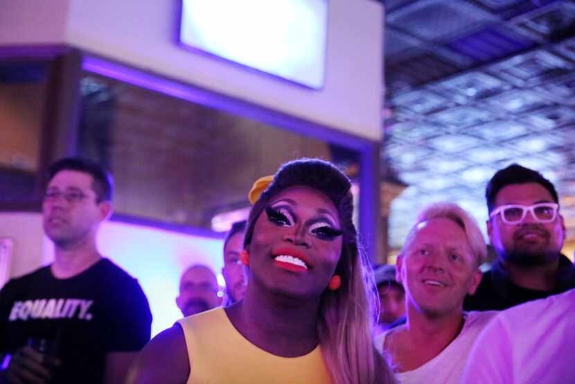 Asia O'Hara watches an episode of 'RuPaul's Drag Race' before speaking with an audience at...