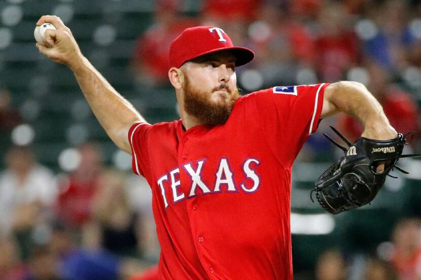 Texas Rangers relief pitcher Sam Dyson (47) is pictured during the Los Angeles Angels vs....