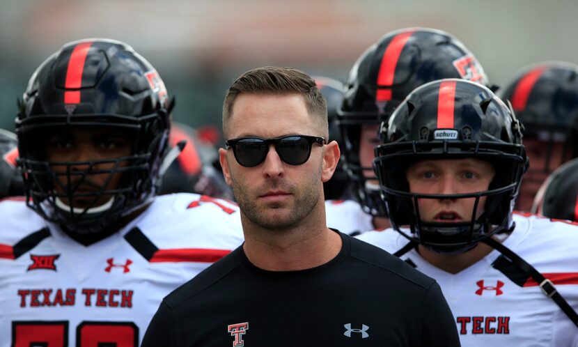 Texas Tech head coach Kliff Kingsbury before an NCAA college football game against Kansas in...