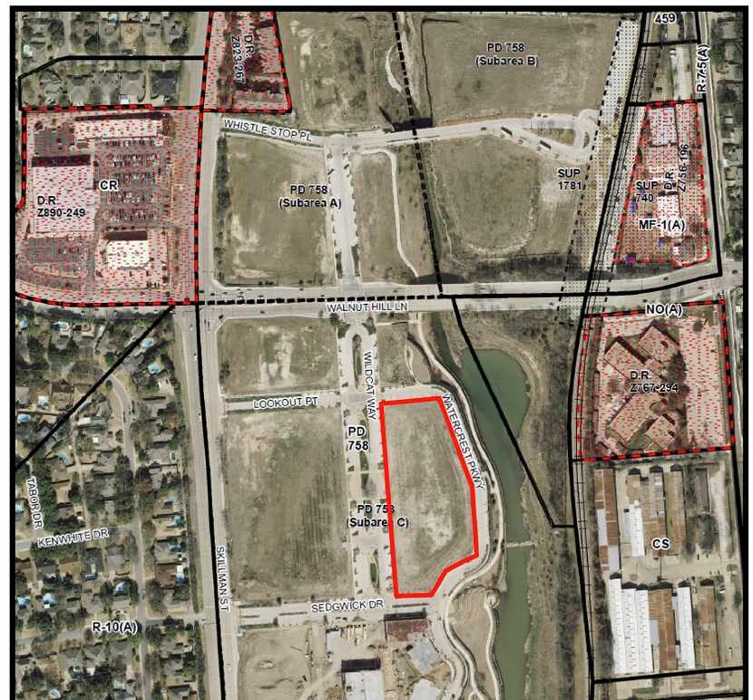  The apartments are planned along Watercrest Parkway south of Walnut HIll Lake in the area...