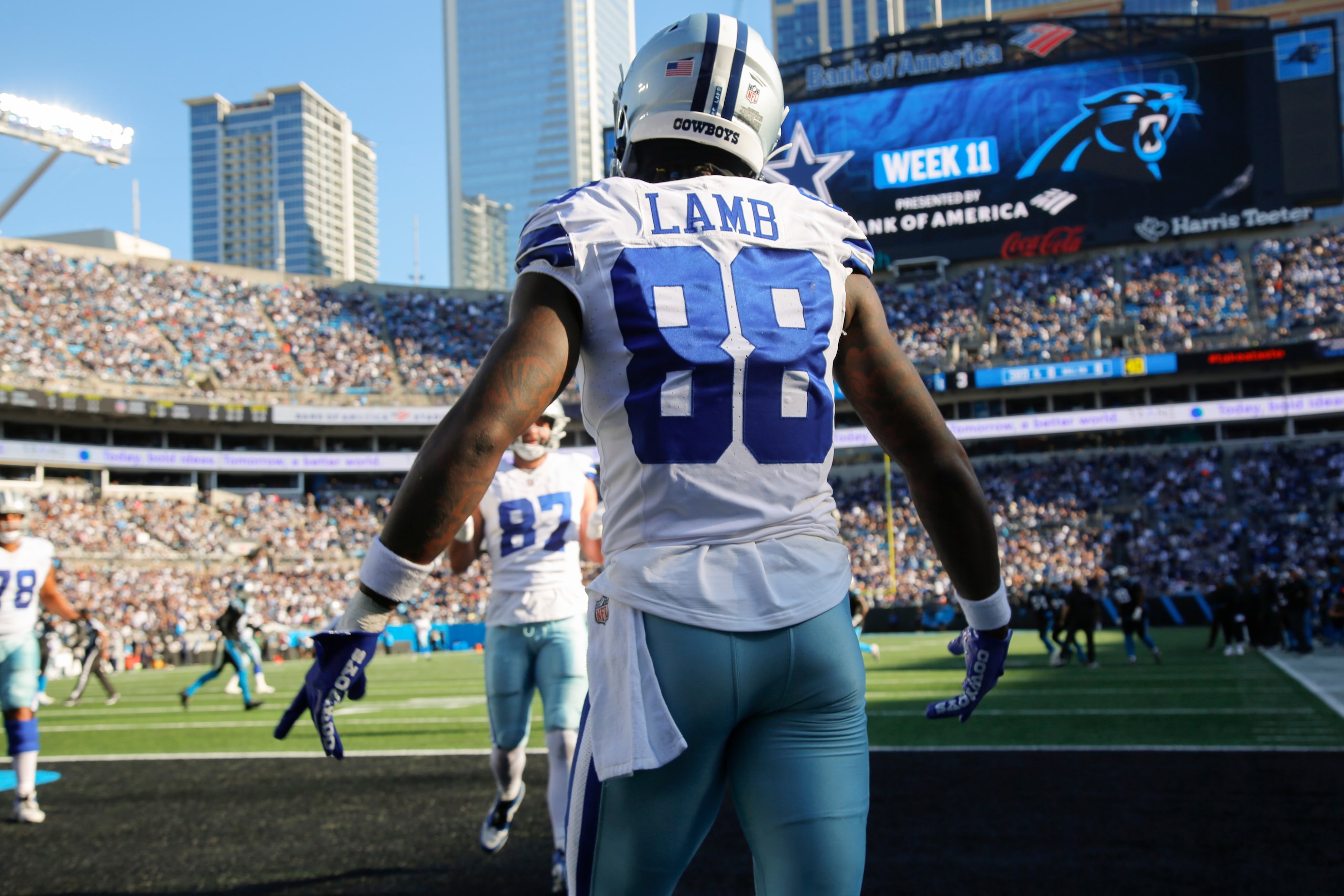 Dallas Cowboys wide receiver CeeDee Lamb (88) celebrates a touchdown during the second...