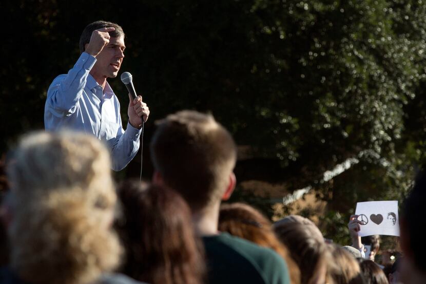 Rep. Beto O'Rourke speaking to a crowd at Fretz Park in Dallas on Saturday.  "Take a picture...