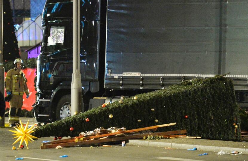 View of the truck that crashed into a christmas market at GedÃ¤chniskirche church in Berlin,...