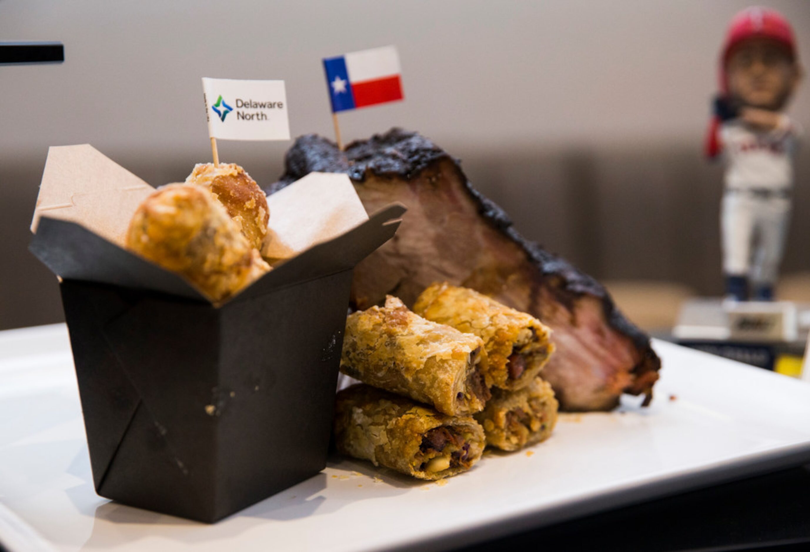 Brisket Egg Rolls, a new concession item at Globe Life Field, was unveiled on Wednesday,...