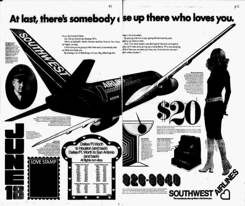 A Southwest Airlines ad ran in The Dallas Morning News on the airline's first day of service...