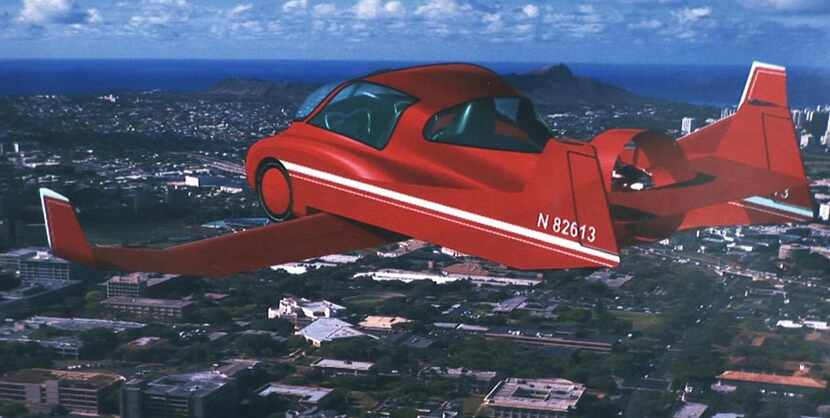 
A computer generated image of Clarence Kissell and Dr. Vernon Porter's flying car in flight.
