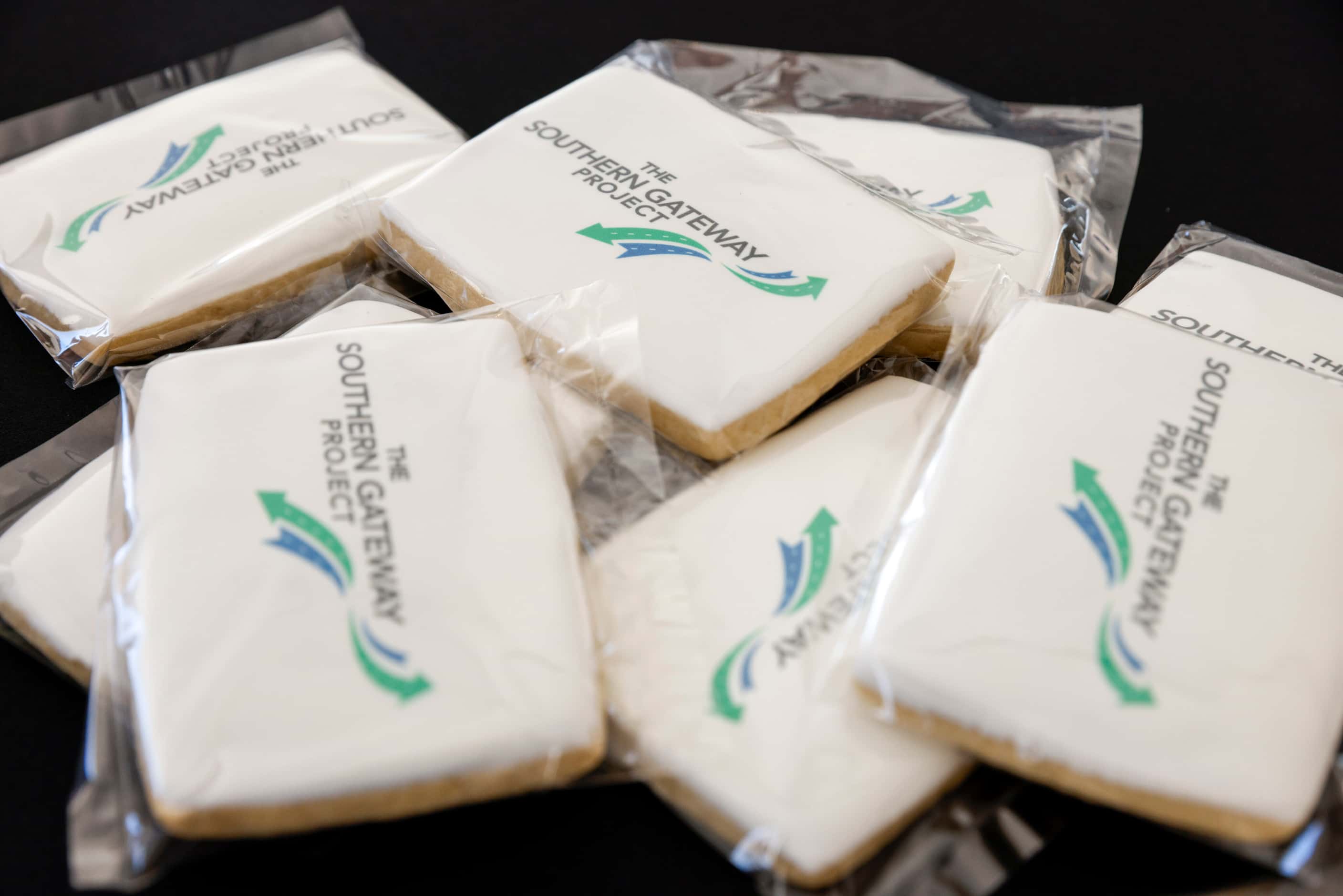 Southern Gateway project cookies sit on a table before g a news conference about the deck...
