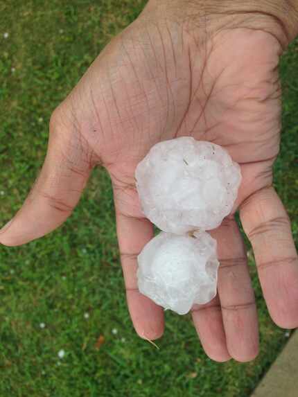  Hail in Plano at West Spring Creek Parkway and Chase Oaks Boulevard. (Courtesy/Sriram...