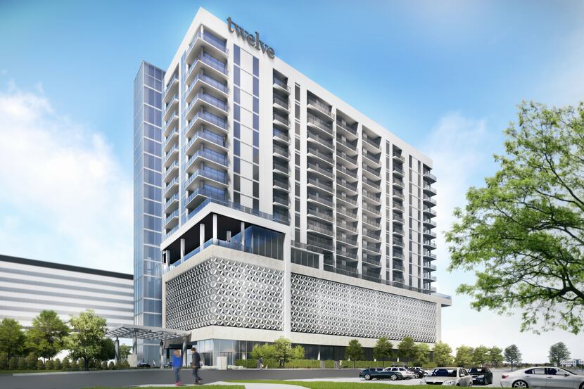 The Twelve Cowboys Way apartment tower in Frisco was designed by O'Brien Architects and...