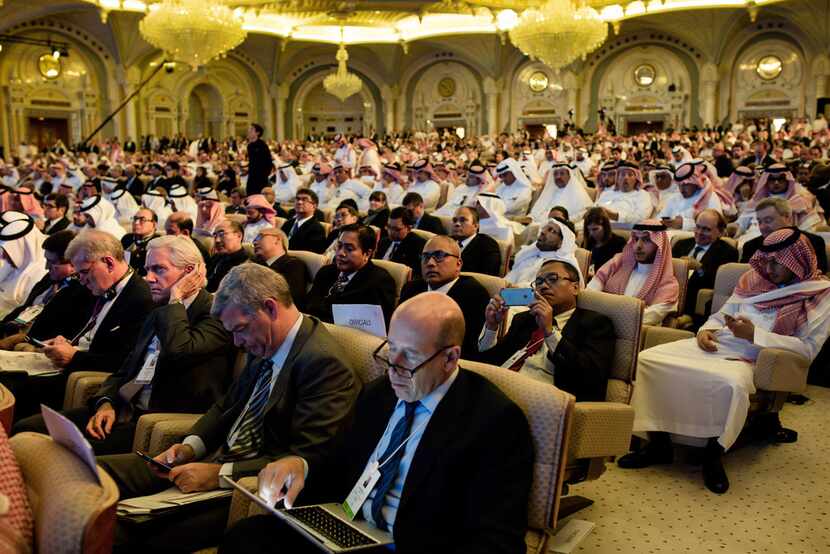 Guests at the Future Investment Initiative conference at the Ritz-Carlton in Riyadh, Saudi...