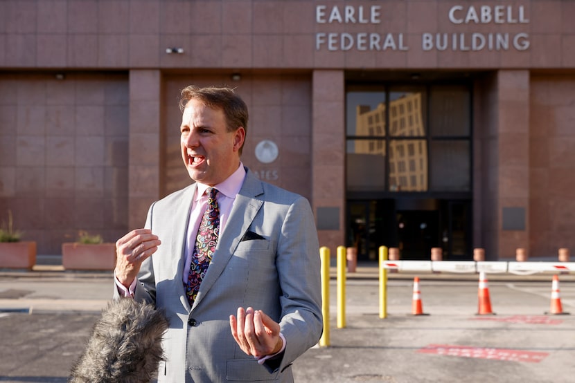 Geoff Henley, attorney for the Timpa family talks to the press after a jury awarded $1...