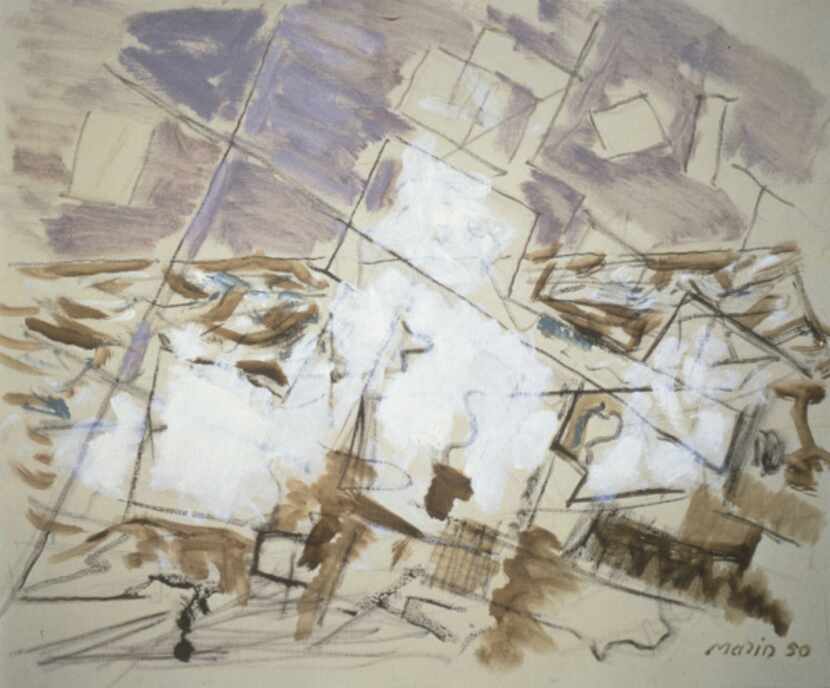 Movement in White, Umber, and Cobalt Green by John Marin:  1950; oil on canvas
