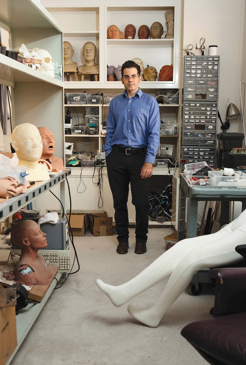 David Hanson shown in 2015 in his North Texas workspace.