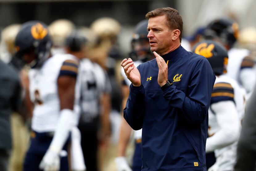 FILE - In this Oct. 28, 2017, file photo, California head coach Justin Wilcox claps during...