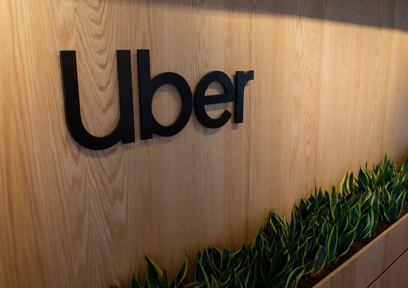 A sign in the lobby of Uber's Deep Ellum office on Jan. 27, 2020 in Dallas. (Juan Figueroa/...