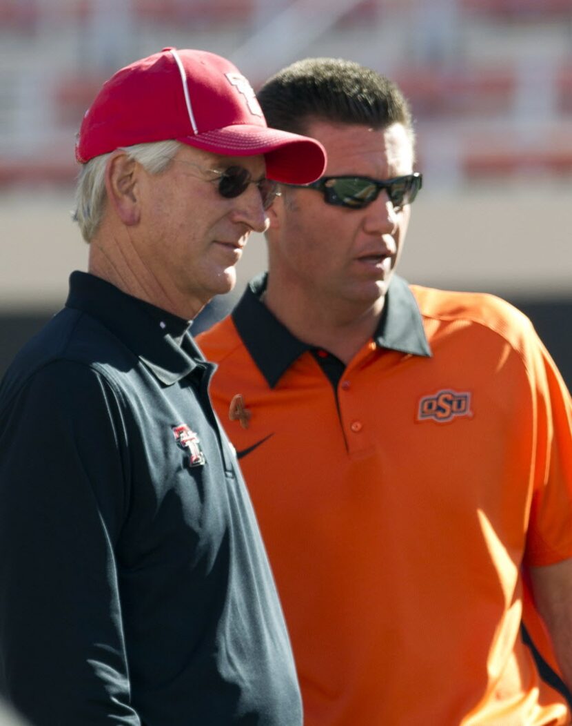 Nov 17, 2012; Stillwater OK, USA; Texas Tech Red Raiders head coach Tommy Tuberville and...