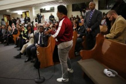  Olinka Green speaks during Monday's town hall. (Tom Fox/The Dallas Morning News)