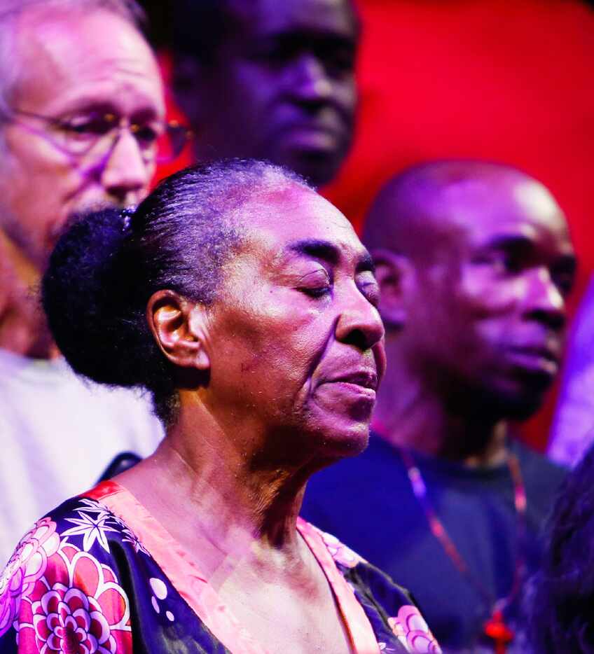 Margaret Lewis sings during the Dallas Street Choir performance at the Munger Place Church...