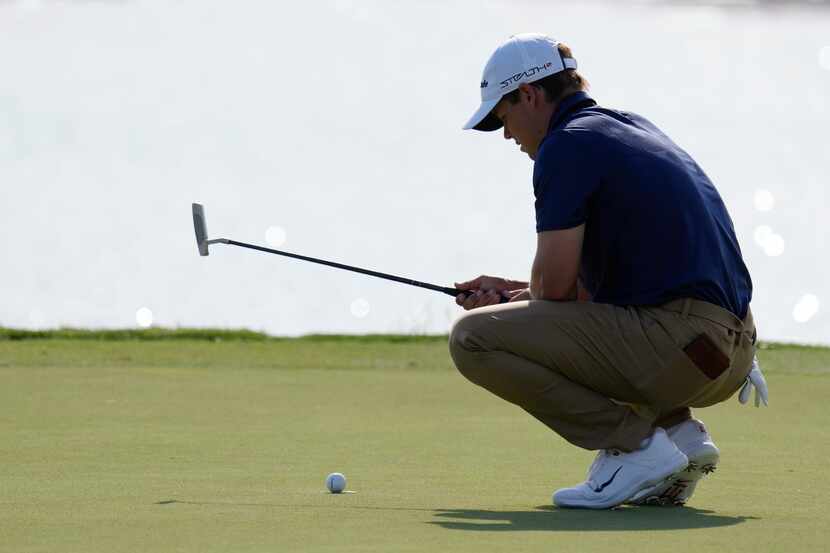 Pierceson Coody lines up a putt on the 15th green during the second round of the Honda...