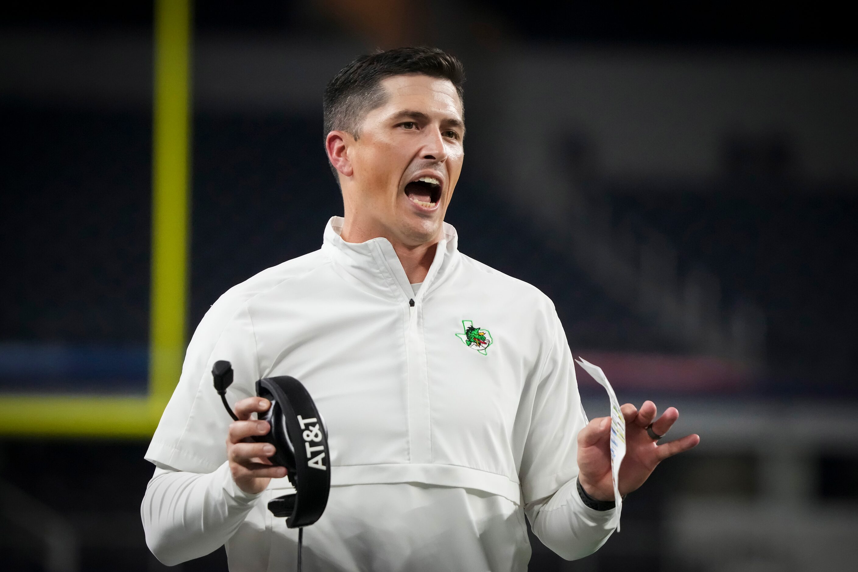 Southlake Carroll head coach Riley Dodge works the sidelines during the second half of a...