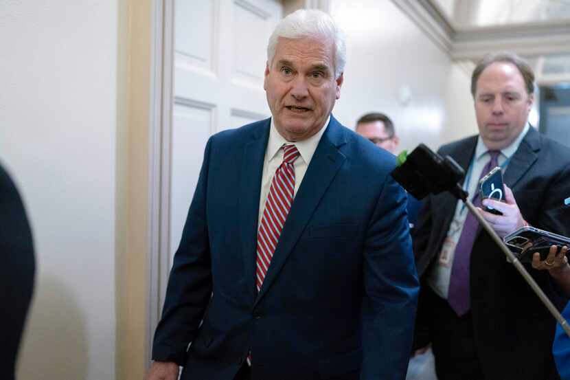 House Majority Whip Tom Emmer, R-Minn., leaves the Republican caucus meeting at the Capitol...
