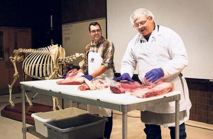 Aaron Franklin (left) of the famous Franklin Barbecue in Austin takes part in a session with...