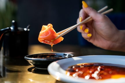 Shrimp dumplings are one of several good bites at Neon Kitten.