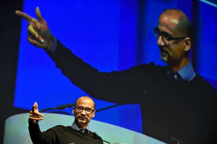 Activist and writer Junot Díaz speaks during the Texas Library Association annual conference...