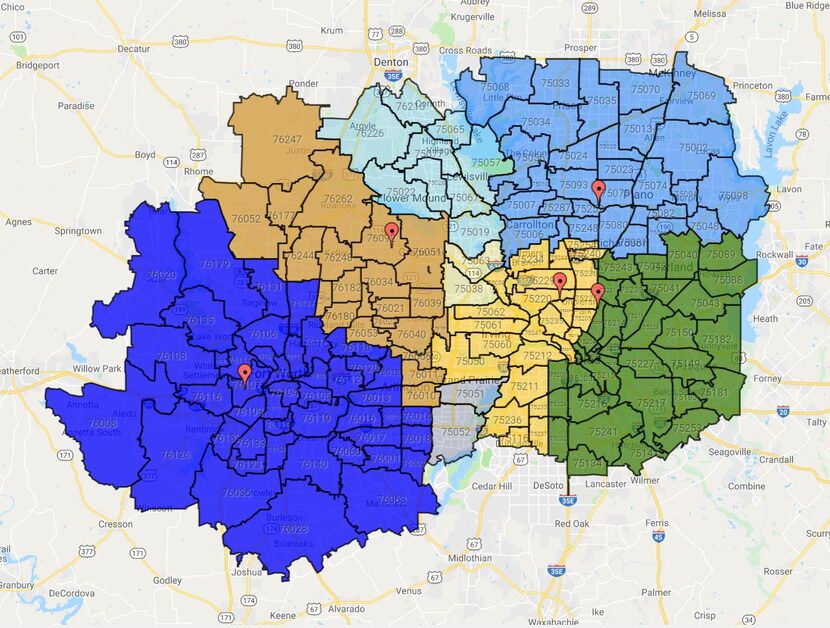 Here's a map of the ZIP Codes that Central Market said it can reach from its 5 area stores. 