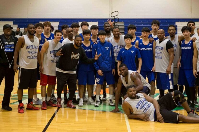  A group shot of Yonsei University and former North Lake College basketball players. (Photo...