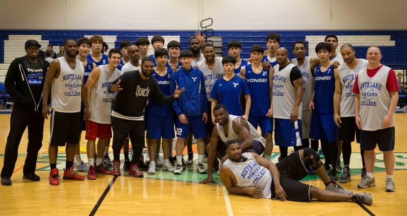  A group shot of Yonsei University and former North Lake College basketball players. (Photo...
