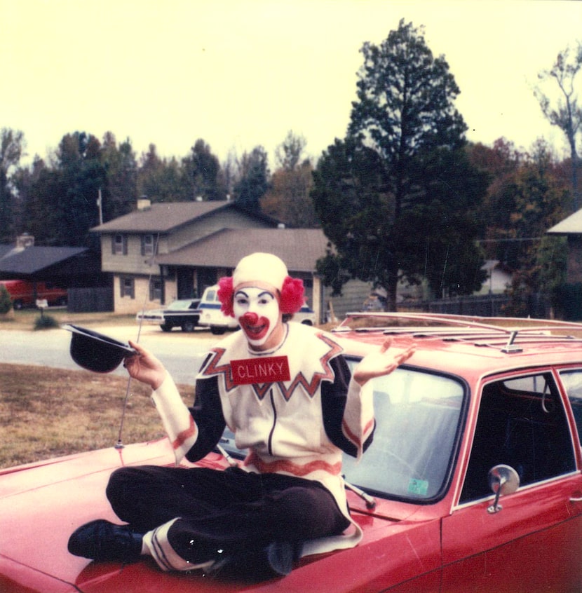 
Wylie Mayor Eric Hogue, age 16, in his clown persona Clinky, poses for a shot atop his 1971...