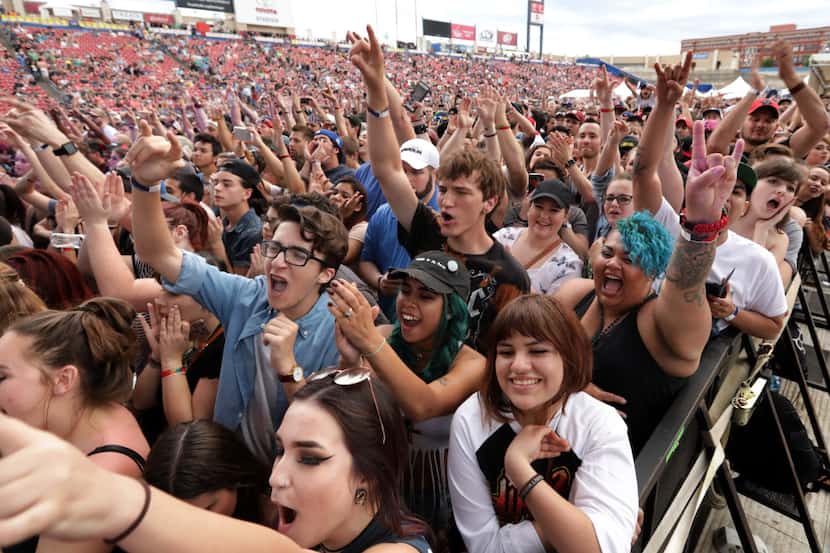 The crowd cheers as 311 performs during Edgefest 25 at Toyota Stadium in Frisco on Apr. 1,...
