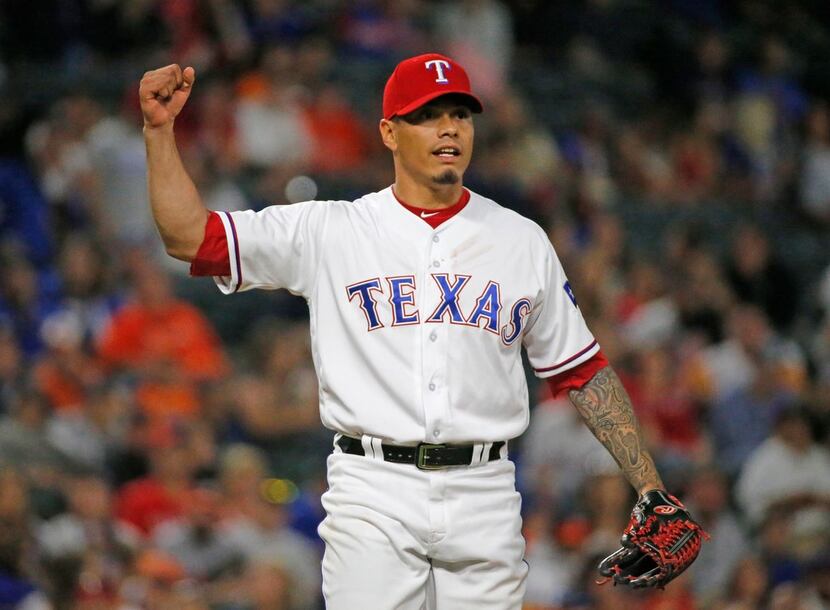 Texas Rangers relief pitcher Keone Kela (50) is pictured during the Houston Astros vs. the...