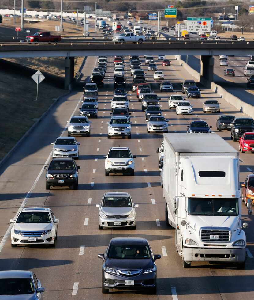 LBJ traffic heading eastbound toward I-30 near the Galloway Avenue intersection in Mesquite,...