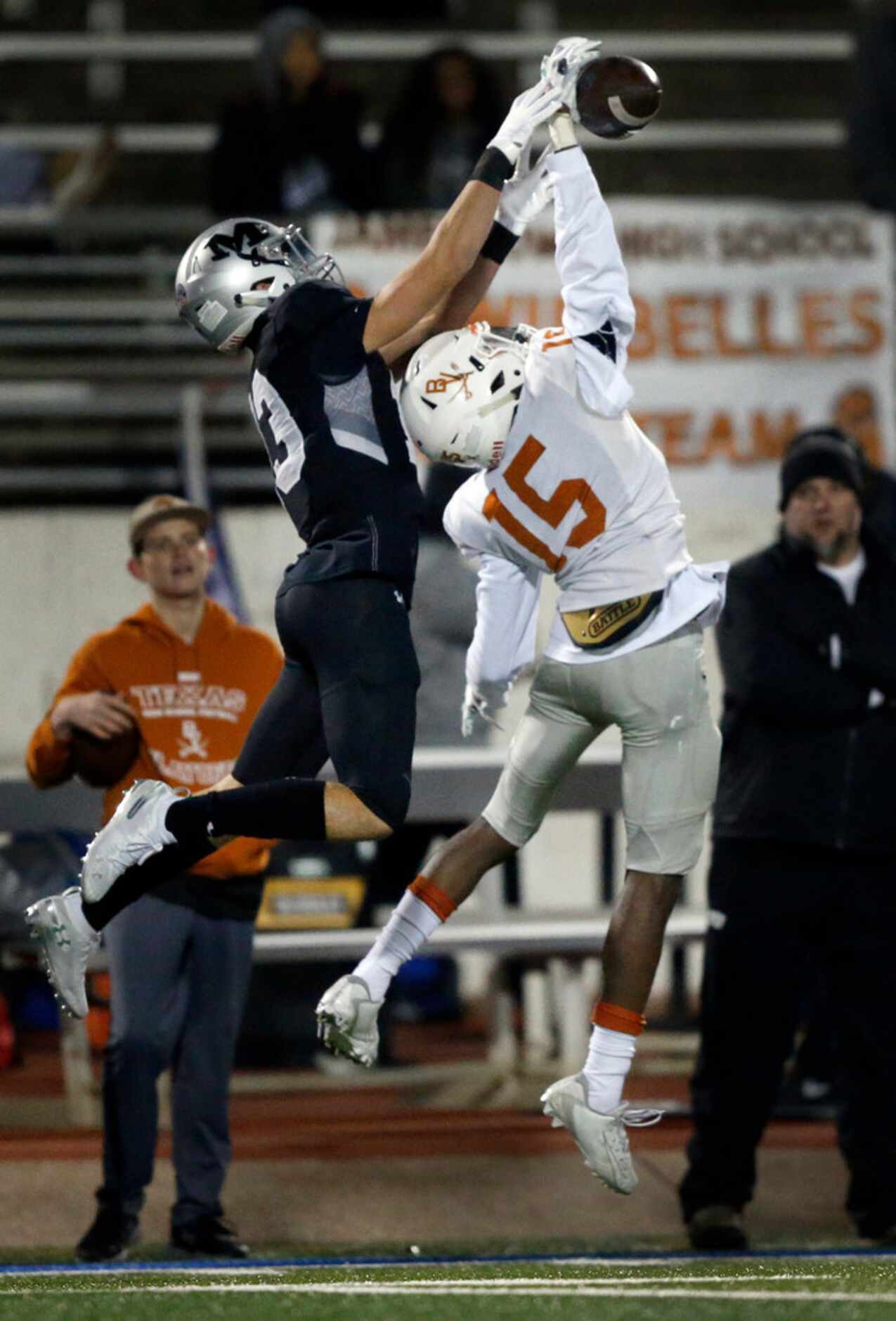 Bowie High defender Renaldo Campbell (15) knocks down a pass intended for Martin High...