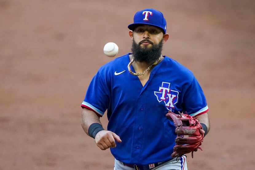 Second baseman Rougned Odor catches a tossed ball in an intrasquad game during Texas Rangers...
