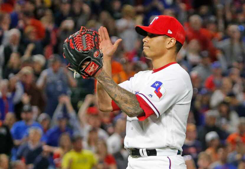 Texas Rangers relief pitcher Keone Kela (50) is pictured during the Houston Astros vs. the...