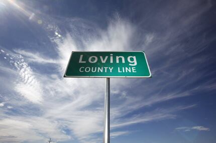 FILE photo shows the county line sign at the eastern line of Loving county on Texas Highway...