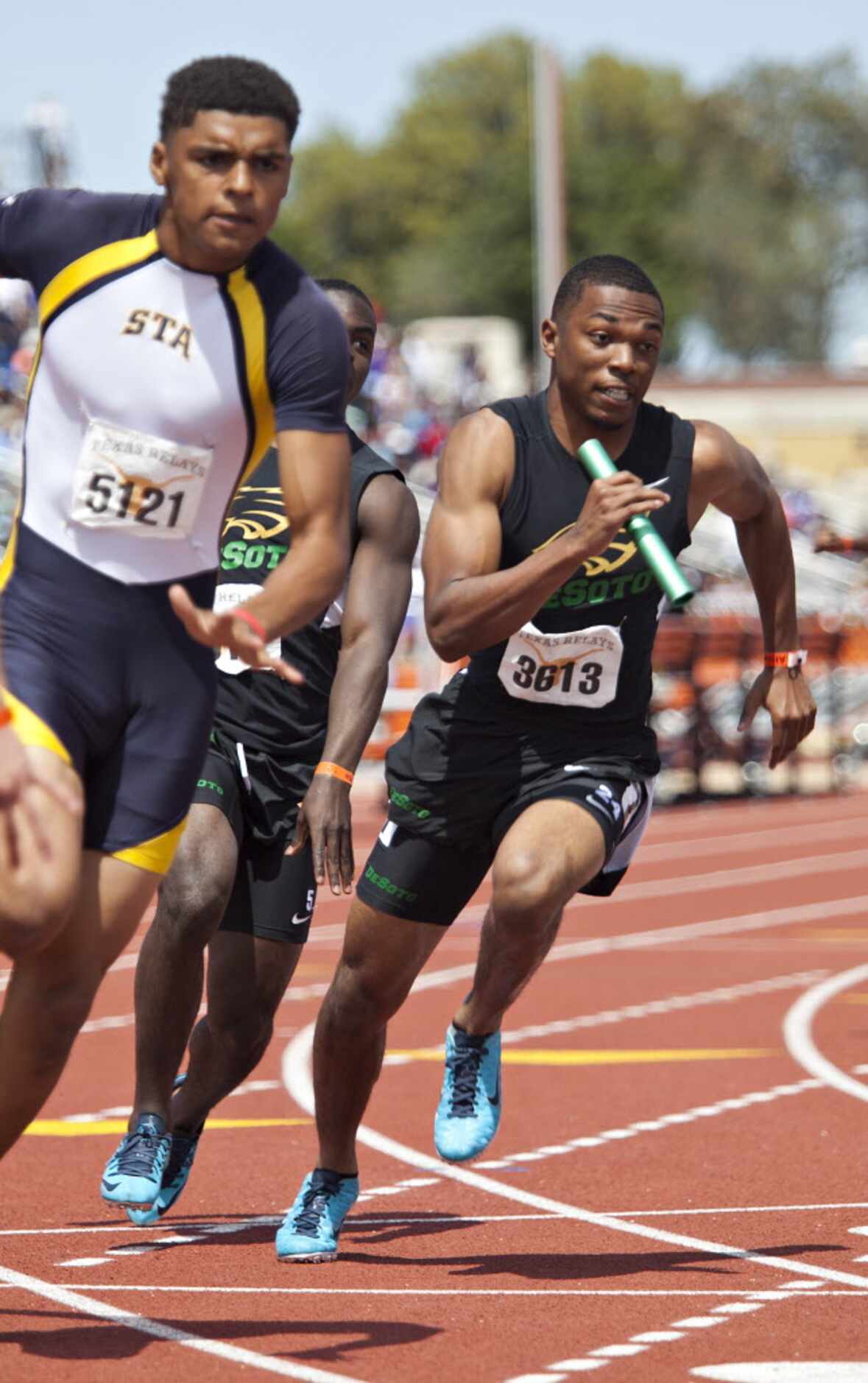 Desoto's Nick Orr during the 4x200 Meter Relay Division II High School Boys race during the...